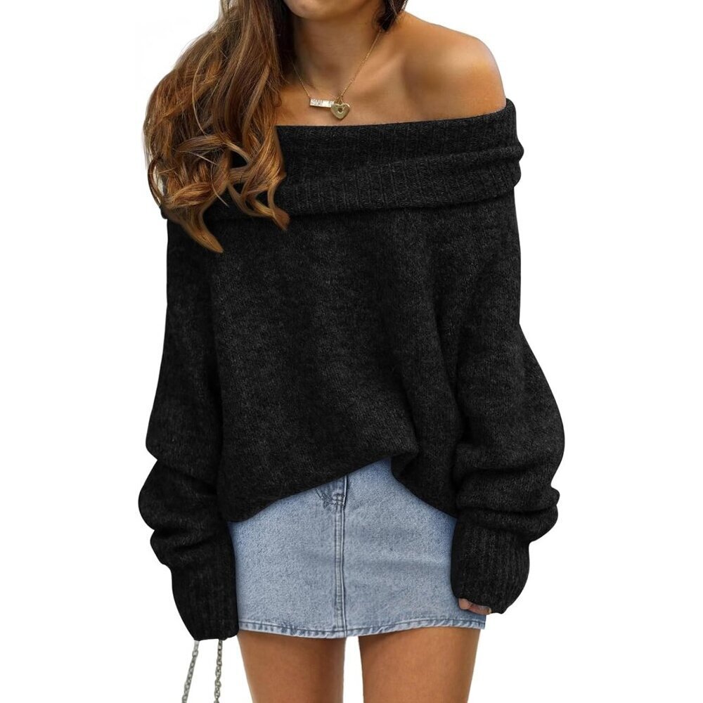 Women's Off-Shoulder Sweater Oversized Batwing Sleeve Pullover Top